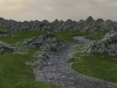 Mountain river with seamless geometry for infinite terrain 3D model