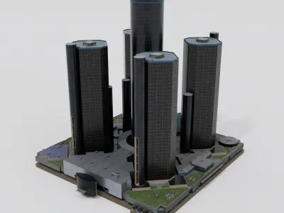 Renaissance Center with Detroit Marriott modern buildings 3D model