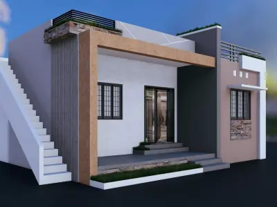 Elegant Minimalist House Design in 3D Low-poly 3D model