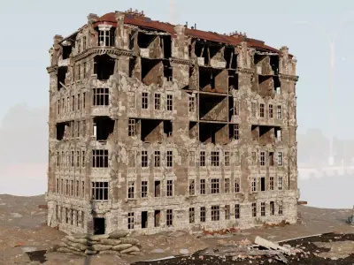 8K and 4K mixed Detailed Ruined Building Low-poly 3D model