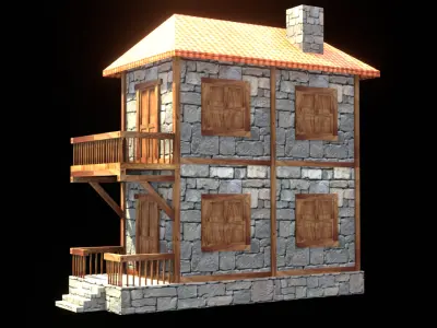 medieval house low poly village town residential house  106 Low-poly 3D model