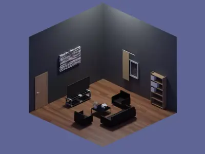 3D simple low-poly living room design Low-poly 3D model