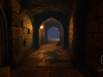 Dungeon hallway in video game Low-poly 3D model