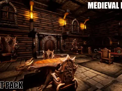 Medieval Dining Room Asset Pack Low-poly 3D model