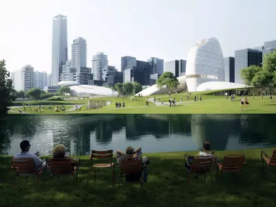 Futuristic City Park with Sculptural Cultural Pavilions 3D model