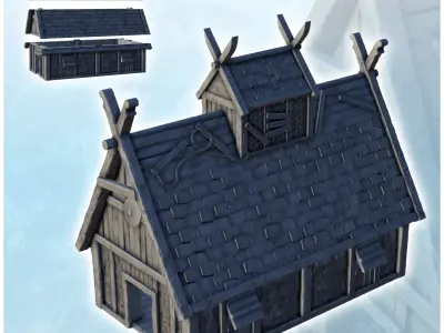 Large Viking building with floor and large door 3 3D print model