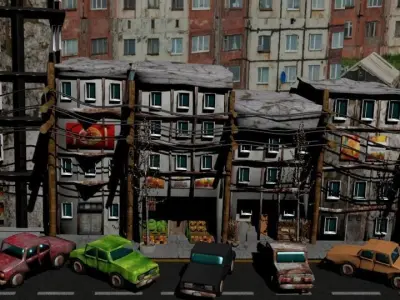 Ruined street Low-poly 3D model