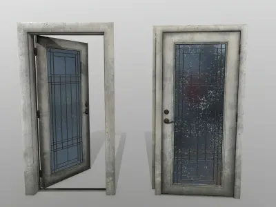 door 2 pair of open doors Low-poly 3D model