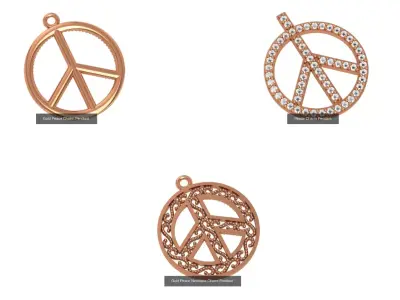3 Peace Charms Pendant Necklace  3D Model Pack