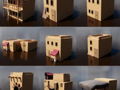 Arabic Ruin Houses Desert Building Combo for Low Poly 3D Models Low-poly 3D model
