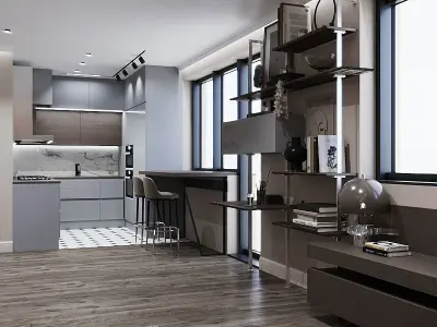Lounge and Kitchen 3D Scene 3D model