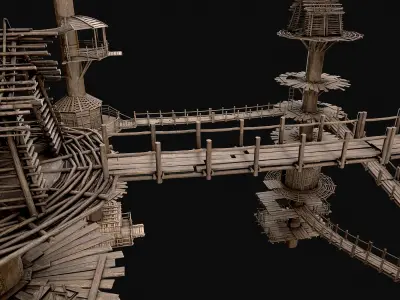 Wooden Tree House Shelters and Platforms 3D Model Pack