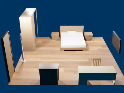 3D Cozy Student Bedroom  Low-poly 3D model
