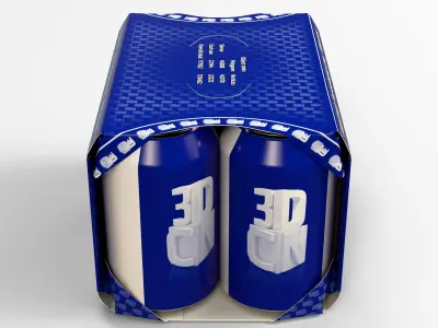 6 pack 330ml beverage cans in a cardboard sleeve 3D model