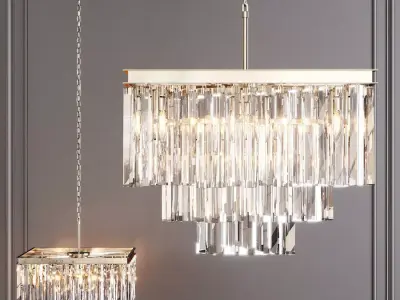 RH 1920S ODEON CLEAR GLASS FRINGE SQUARE 3-TIER Nickel 3D model