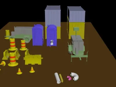 CONSTRECTION EQUIPMENT AND TRAFIC WARRINERS  Low-poly 3D model