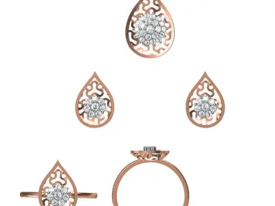 Light Minimalist Diamond Ring Earrings Pendant Set 3D print model