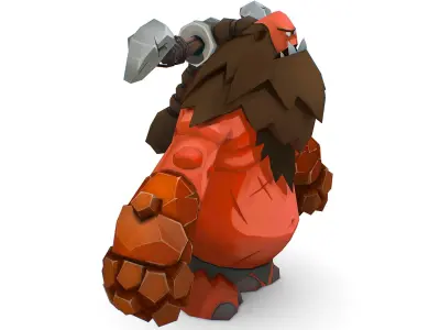 Red Giant Golem Troll Snowman Viking Warrior Iceman Low-poly 3D model