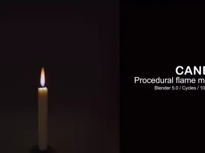 Candle with procedural flame 3D model