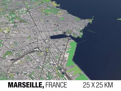 Marseille France 25x25km City Map 3D model