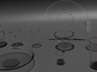 Set of glasses and plates Low-poly 3D model