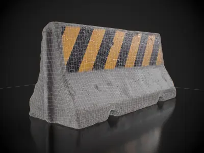 Concrete Barrier Blocking Road Low-poly 3D model