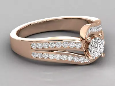 Round Diamond Engagement Ring CAD Design Double Pave Band 3D print model