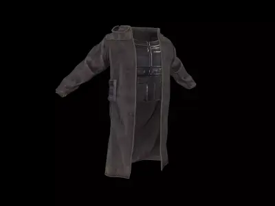 Postapocalypse sci-fi long jacket with hood Low-poly 3D model
