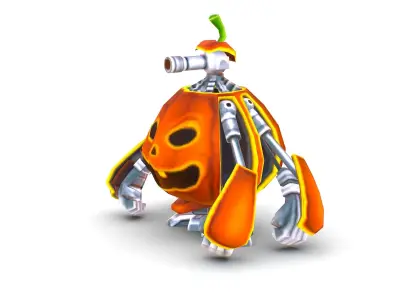 low poly 3d model cartoon pumpkin robot Low-poly 3D model
