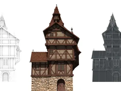 Half-timbered house from the 17th CENTURY Low-poly 3D model