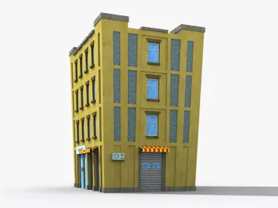 Cartoon Building x3 Low-poly 3D model