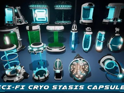 SciFi Lab cryo capsules and chambers Low-poly 3D model