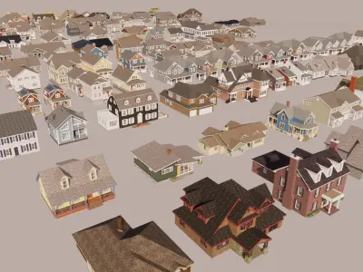 American suburbia set 150 houses with interiors 3D model