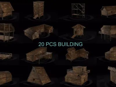 AAA Wooden Enterable Medieval Primal Hut Collection 03 R 3D Model Pack