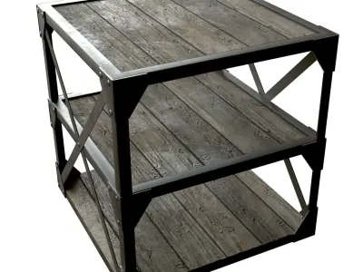 Industrial Steel Shell Table Wood Low Poly Low-poly 3D model