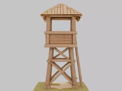Detailed Wooden Watch Tower 3D Model Low-poly 3D model