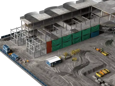  construction site with buildings and construction vehicles Low-poly 3D model