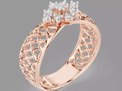  Wire mesh Flower Diamond Ring  3D print model