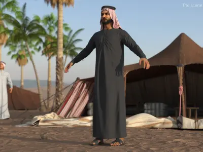  Arabian Man in Black Kandura A Pose 