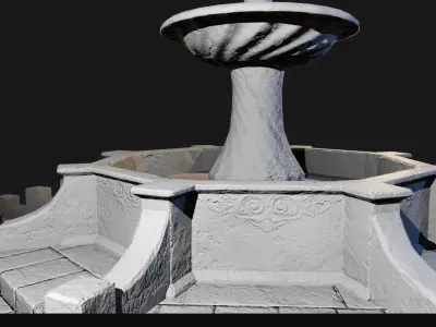 Low Poly PBR Stone Water Fountain Low-poly 3D model