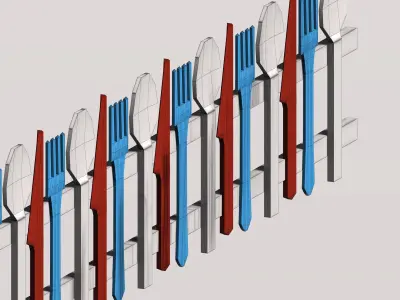 Modular spoon and forty style fence set Low-poly 3D model