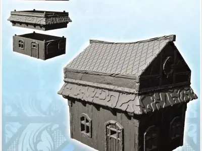 Wooden building with tiled roof and second floor 27 - Medieval G 3D print model