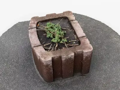 Photorealistic 3D scan of concrete abandoned empty planter Low-poly 3D model