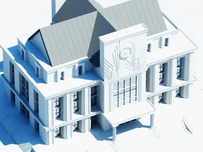 Train Station Clock Building 3D model