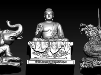 Buddha and Bodhisattva Manjushri and Bodhisattva Universal sage 3D print model
