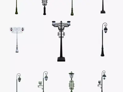 11 Street Lamps Pack Victorian Lighting PBR Low Poly
