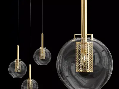JUSTT three gold and glass pendant lights 3D model