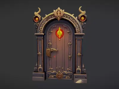 ornate fantasy wooden door 3D model