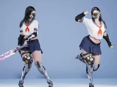 Cyberpunk Schoolgirl  Low-poly 3D model
