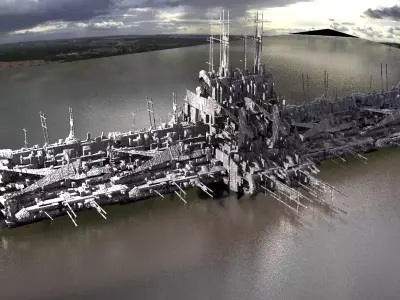 Mega Sci-Fi city Complex Station submerged  Low-poly 3D model